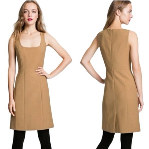 TORY BURCH Azalea Square Neck Woolen Dress Camel Brown Size 6 - Picture 1 of 9